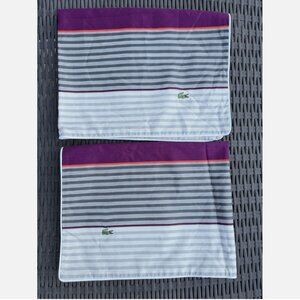 NWOT Lacoste Purple Gray Striped Cotton STANDARD Pillowcase Set 2pc
